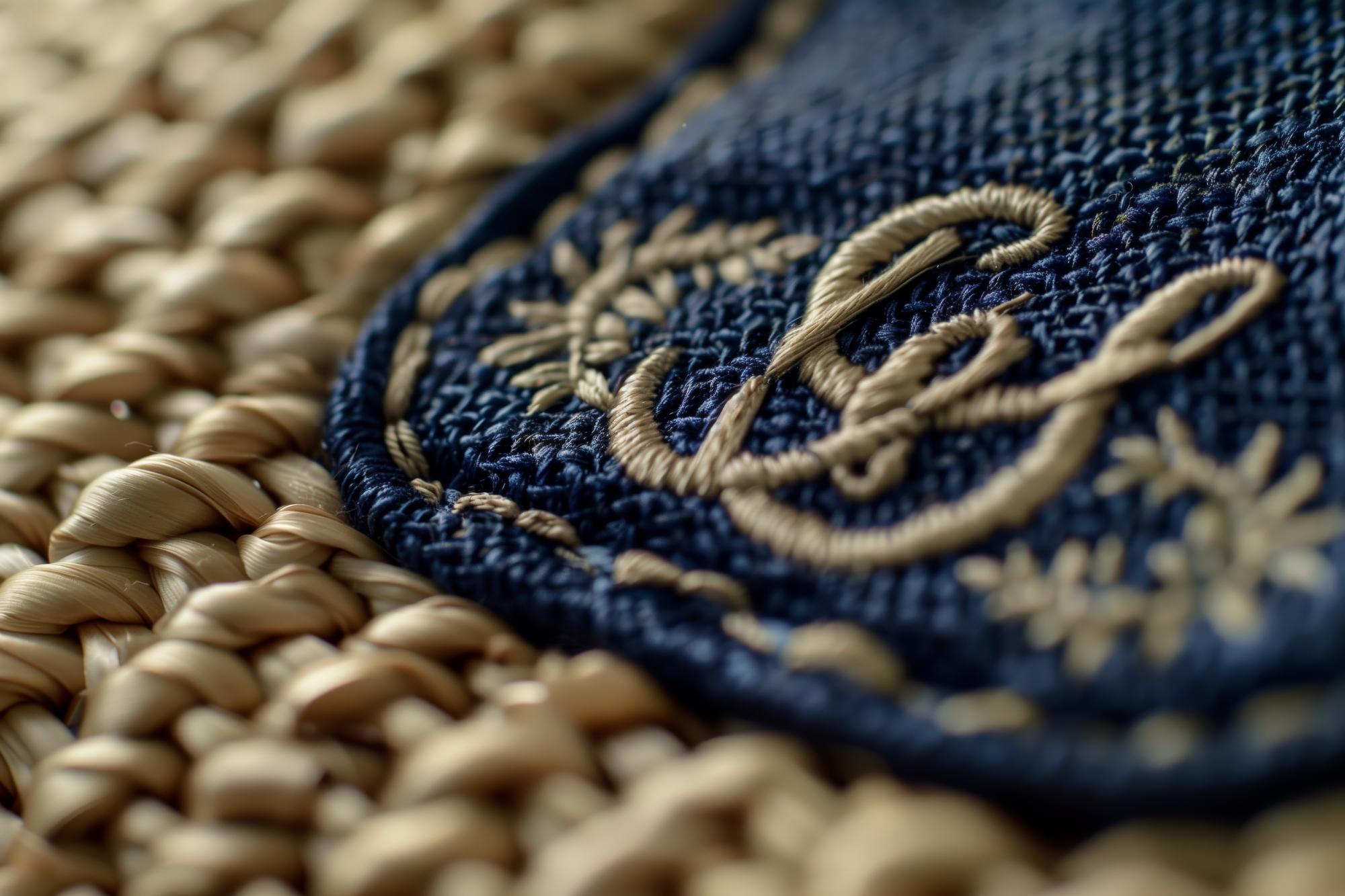 Close view of traditional stitch pattern on denim